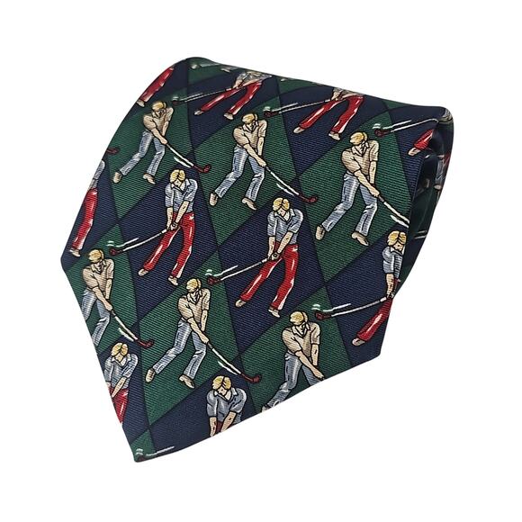 Basic Elements Novelty Silk Tie Mens Golf Blue Green USA 61.3" - Picture 2 of 6
